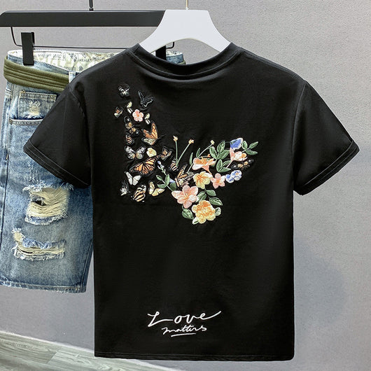 Camiseta Cuello Redondo Hombre con Bordado de Mariposas - Image 3