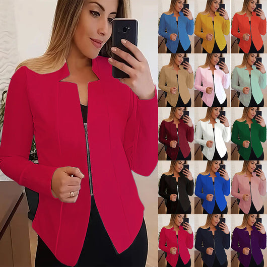Chaqueta Blazer Mujer Cierre Cremallera Corte Entallado