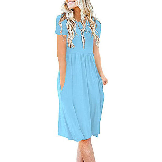 Vestido Holgado de Cuello Redondo y Manga Corta - Image 15