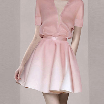 Conjunto Dos Piezas: Blusa Coreana Entallada y Falda A-Line - Image 4