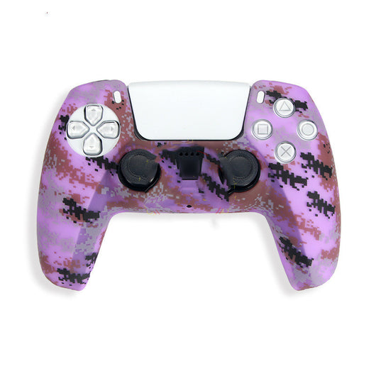 Red and black camouflage silicone case for a PS5 controller, featuring precise cutouts for buttons and joysticks. - Image 5