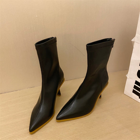 Botas Martin de Cuero Suave para Mujer con Tacón Stiletto y Punta Afilada