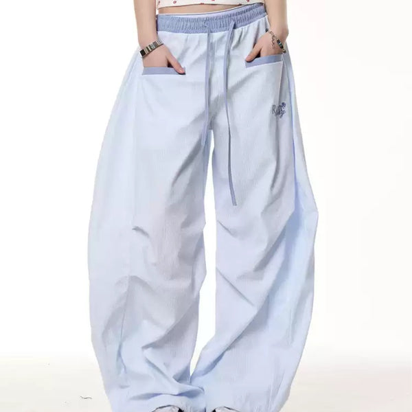 Pantalones Sueltos a Rayas Retro de Contraste para Mujer - Comodidad de Verano