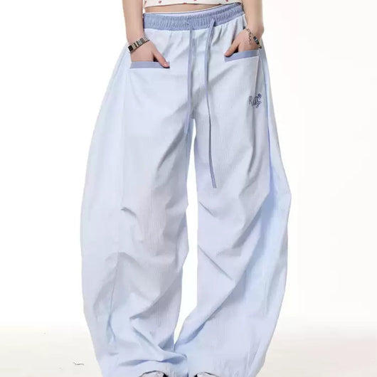 Pantalones Sueltos a Rayas Retro de Contraste para Mujer - Comodidad de Verano - Image 2