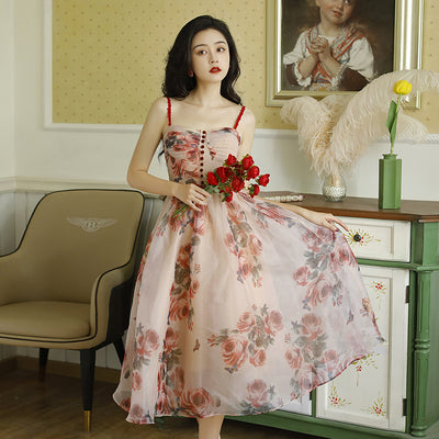 Vestido Floral Vintage con Tirantes y Cintura Ajustada para Verano - Image 4