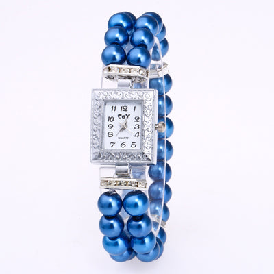 Reloj Rectangular para Mujer con Pulsera de Perlas de Vidrio Artificial - Image 9