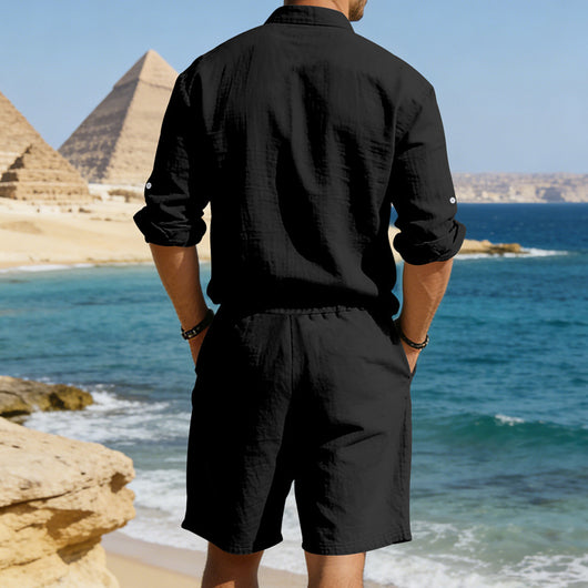Conjunto de Camisa y Shorts de Lino para Hombre - Image 28