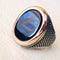 He Cheng Simple And Elegant Carved Antique Plateado Vintage Mens Ring Azul Dorado No 6