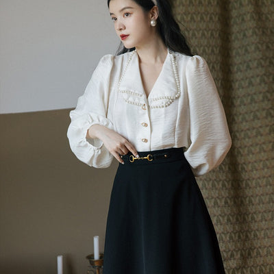 Conjunto Retro Falda y Top con Cuello de Perlas - Image 8