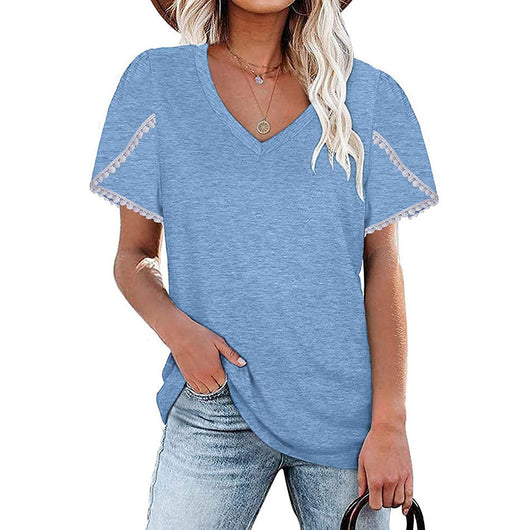 Blusa de Algodón con Escote V y Mangas Pétalo - Corte Holgado y Encaje - Image 7