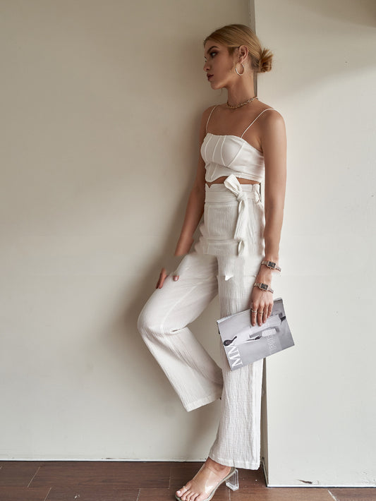 Pantalón Cropped Talle Alto sin Cinturón en Tela PU Efecto Cuero - Image 2