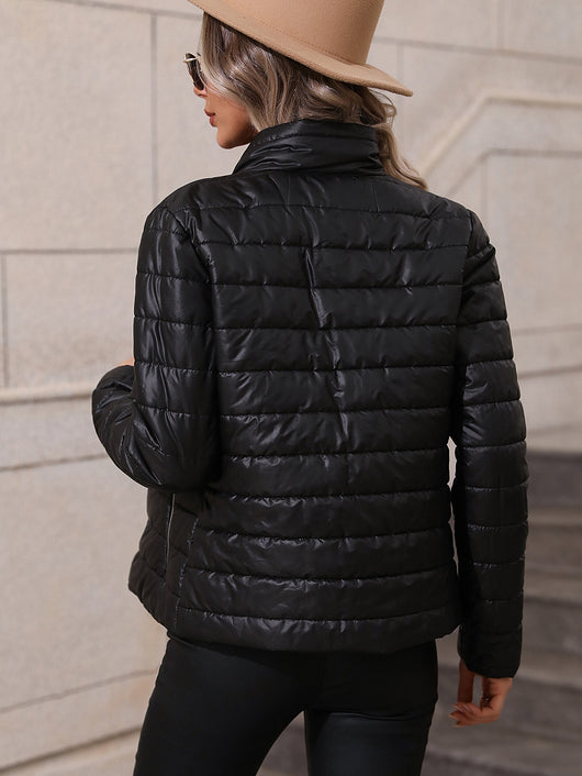 Chaqueta Casual de Cuello Alto en Algodón - Estilo Europeo y Americano para Mujer - Image 11