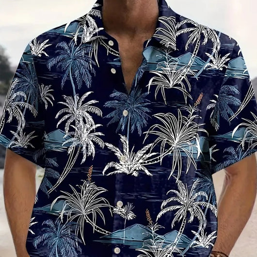 Camisa Floral Hombre Manga Corta Ajustada Secado Rápido Playa