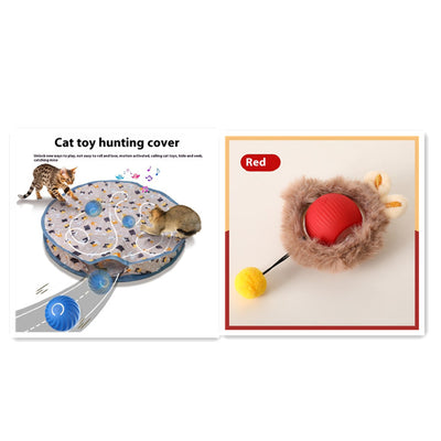 Two cat rolling ball toys, one red and one green, with clear plastic and knotted cords, on a white background. - Image 12