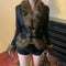 Cardigan Retro Patchwork Fuzzy con Cintura Ajustada y Botones de Cuero