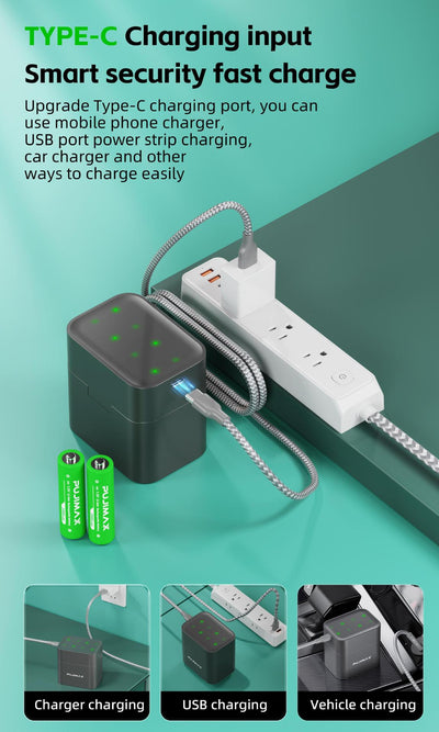 Cargador Inteligente de 8 Baterías AA con Puerto USB-C y Batería de Litio 3400mAh - Image 12