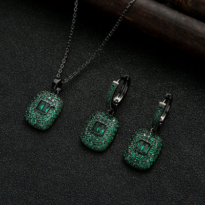 Aretes Cuadrados de Circonio Verde con Colgante Redondo - Image 8