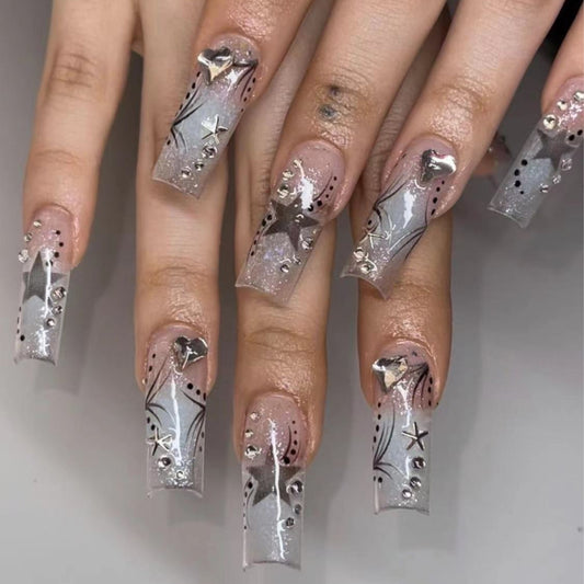 Uñas con Parches de Cristales Brillantes para Mujer