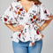 Blusa de Gasa con Mangas Acampanadas, Encaje Estampado y Perlas