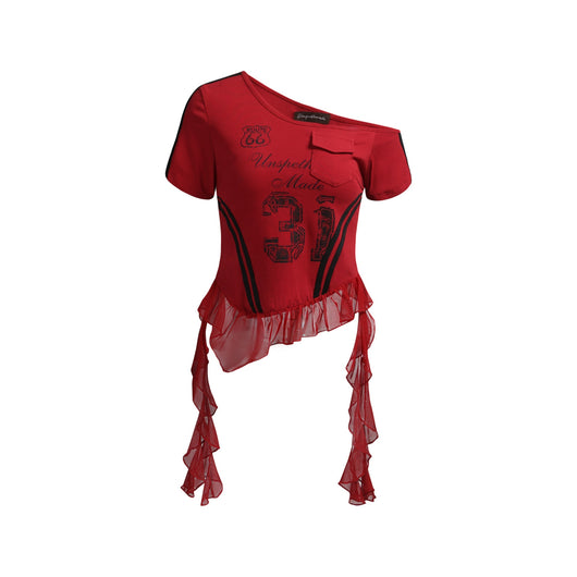 Playera Retro Americana con Malla Asimétrica y Manga Corta - Image 10