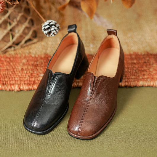 Zapatos de Cuero Vacuno con Tacón Robusto y Puntera Abierta - Image 4