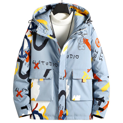 Chaqueta Acolchada con Capucha y Diseño Graffiti para Hombre - Image 4