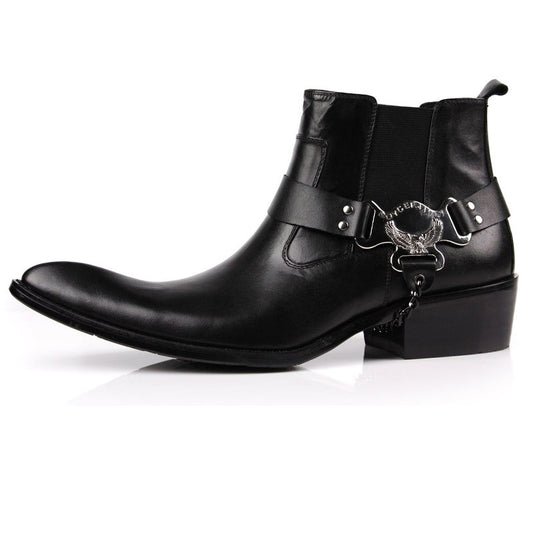 Botas Cortas Motociclista Hombre Punta Afilada Cuero Transpirable Estilo Británico