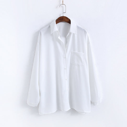 Blusa Holgada de Lino Solapa Manga Larga Color Sólido - Image 13