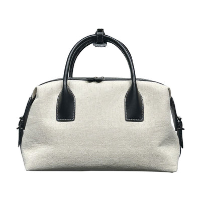 Bolso Casual de Cuero Bowling con Contraste de Lino Premium - Image 5