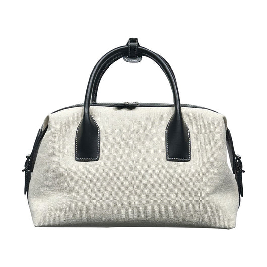 Bolso Casual de Cuero Bowling con Contraste de Lino Premium - Image 5
