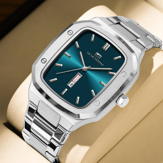 Reloj Ejecutivo Rectangular de Acero con Doble Calendario para Hombre - Image 2
