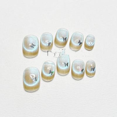Uñas Postizas Cortas Efecto Ojo de Gato Fluorescente Mariposa - Image 4