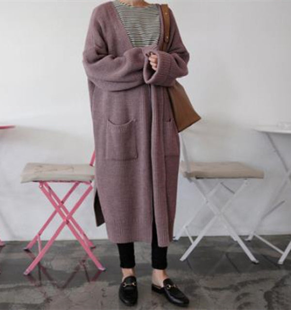 Suéter Cardigan Mujer Tejido Suelto Manga Larga Textura Crepé Color Liso