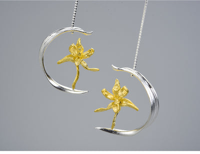 Aretes de Plata S925 Diseño Flor de Lis Semi-Floral para Mujer - Image 13