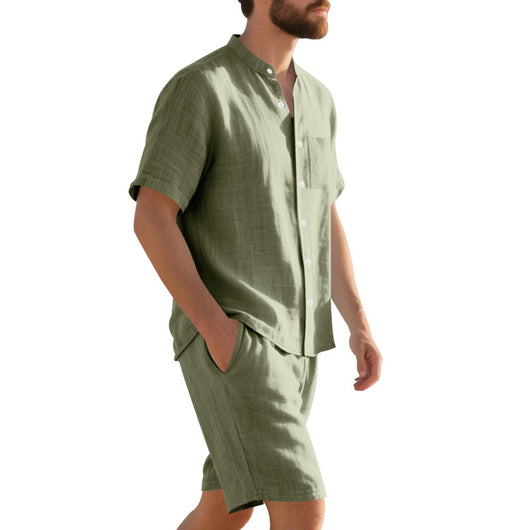Traje de Lino Americano para Hombre - Dos Piezas Cuello Mao Playa Verano - Image 41