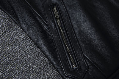 Chaqueta de Cuero Genuino Estilo Retro con Cuello Mao para Hombre - Image 15