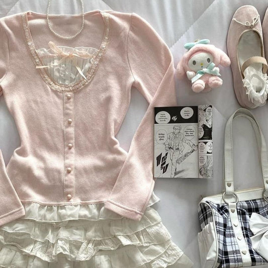 Blusa Manga Larga Rosa Suave para Primavera Temprana