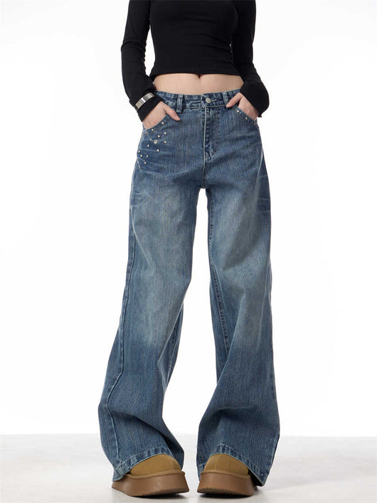 Pantalones Vaqueros Cintura Alta Baggy con Remaches - Image 6