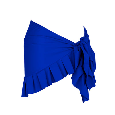 Black one-shoulder ribbed one-piece swimsuit with a ruffled blue and black strap, ideal for women's swimwear. - Image 7