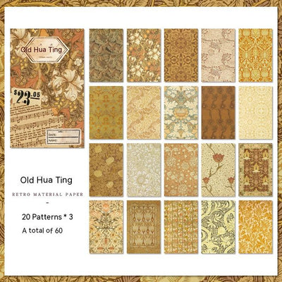 Set of 60 sheets of retro artistic decorative paper with 20 unique floral and botanical patterns in red, maroon, and gold. - Image 6