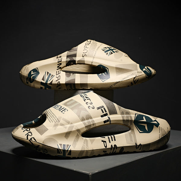 Pantuflas Plataforma Bicolor con Letras Estampadas