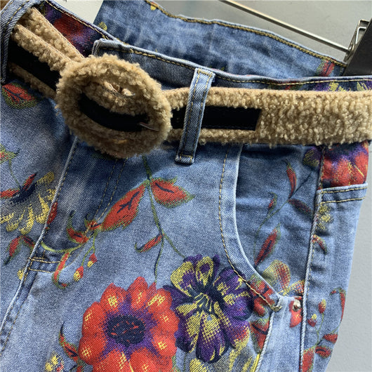 Pantalones Jeans Holgados Estampado Floral Tendencia Casual - Image 7