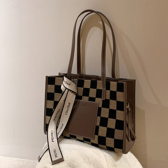 Bolso de Hombro Retro a Cuadros para Mujer
