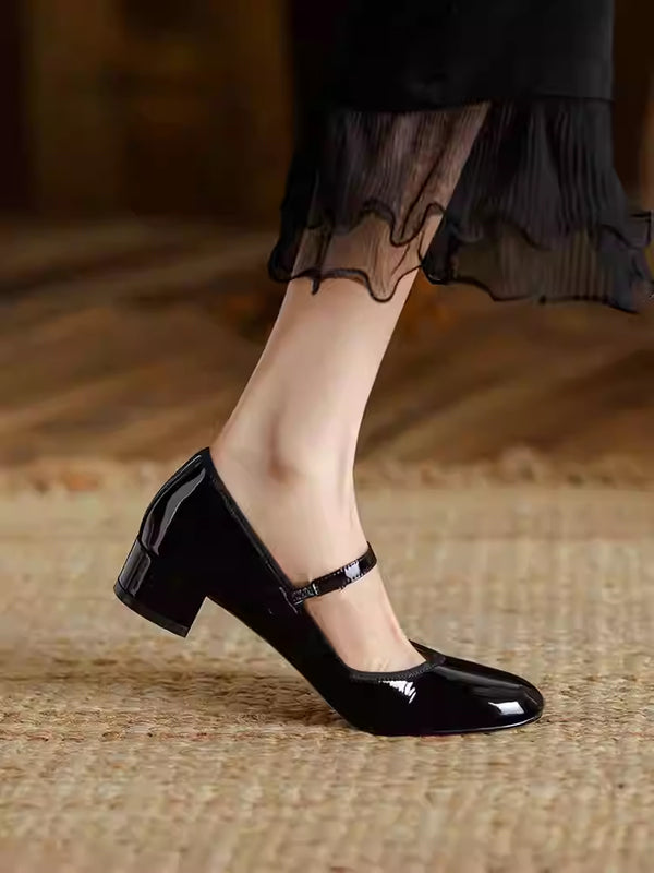 Zapatos de Tacón Grueso Elegantes con Suela Suave para Mujer