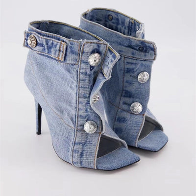 Botas Cortas de Tacón Alto con Remaches en Denim - Image 7