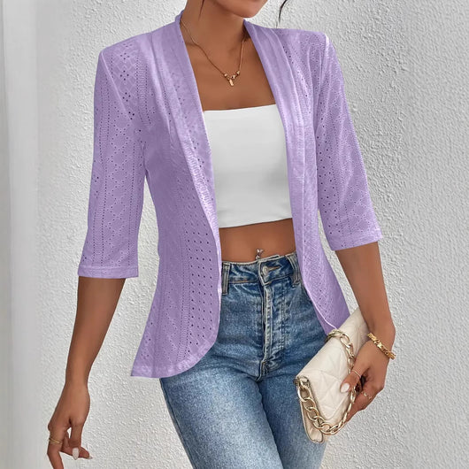 Abrigo Chal Casual Manga Corta Mujer Tela Ligera Color Sólido - Image 12