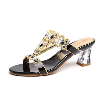 Sandalias de Tacón Bloqueado con Brillantes y Flores de Diamante - Image 16