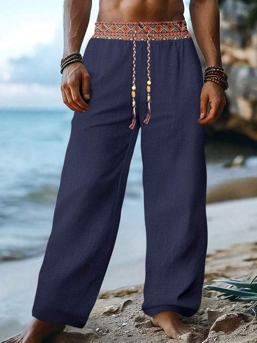 Pantalones de Lino Retro con Parches para Hombre - Image 4