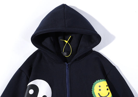 Sudadera con Capucha y Cierre de Hoja de Cáñamo 3D Smiley - Image 14
