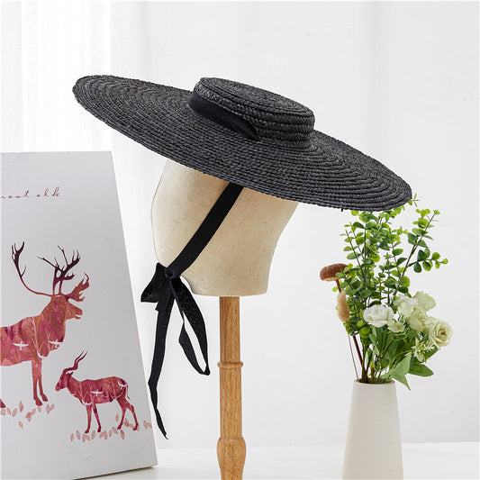 Sombrero de Paja con Ala Ancha y Cinta Decorativa para Playa